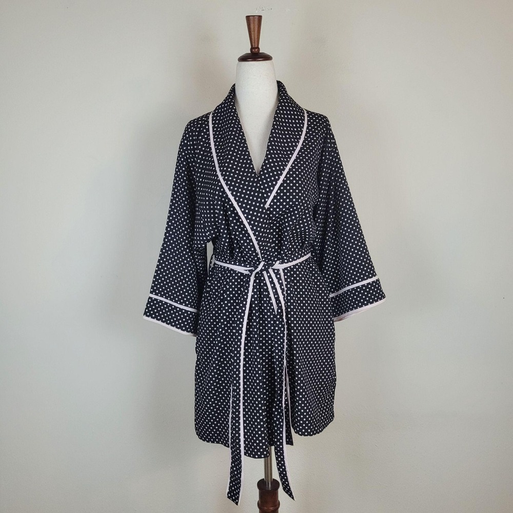 Kate Spade Robe XS Black White Polkadot Kimono Belted Dream A Little Loungewear